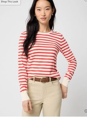 NWT Jcrew Striped pointelle scallop-neck sweater